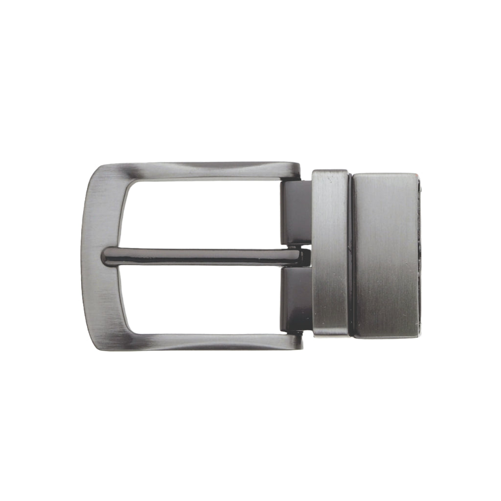 Brushed silver belt buckle frame with center pin bar and clasp back