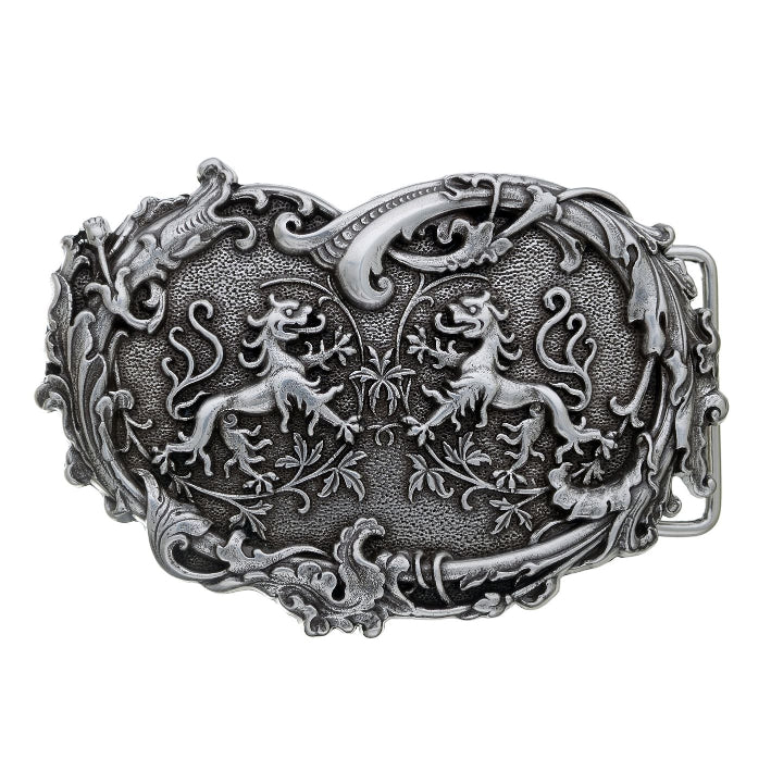 English silver belt buckle (100122-40) with Italian design, polished metal fashion accessory