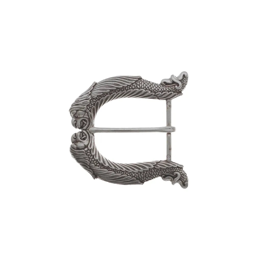 Antique silver western belt buckle with engraved eagle head design and double bar frame, fits 40mm belt strap