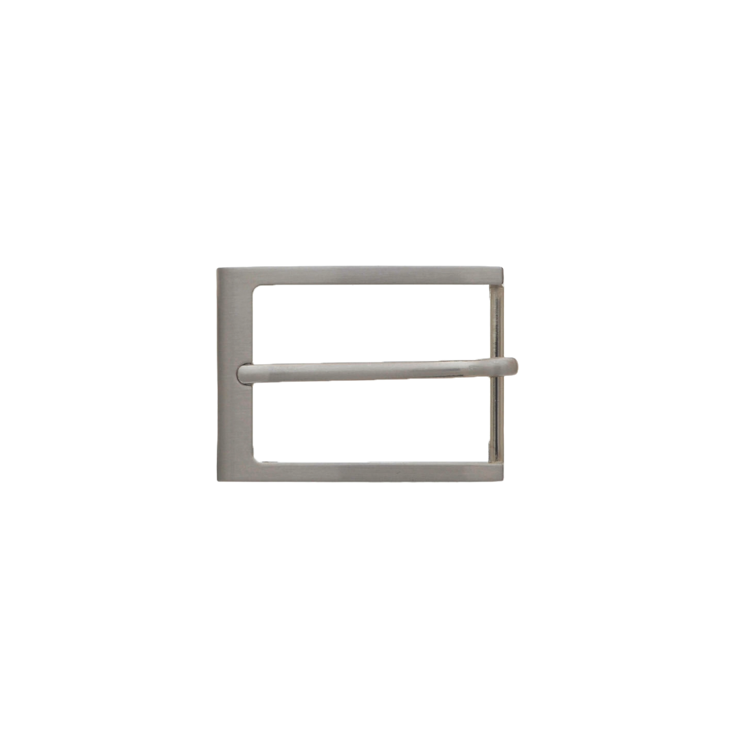 Belt buckle featuring a clean, square-corner rectangular frame with a straight center bar and a matte brushed nickelfree finish.