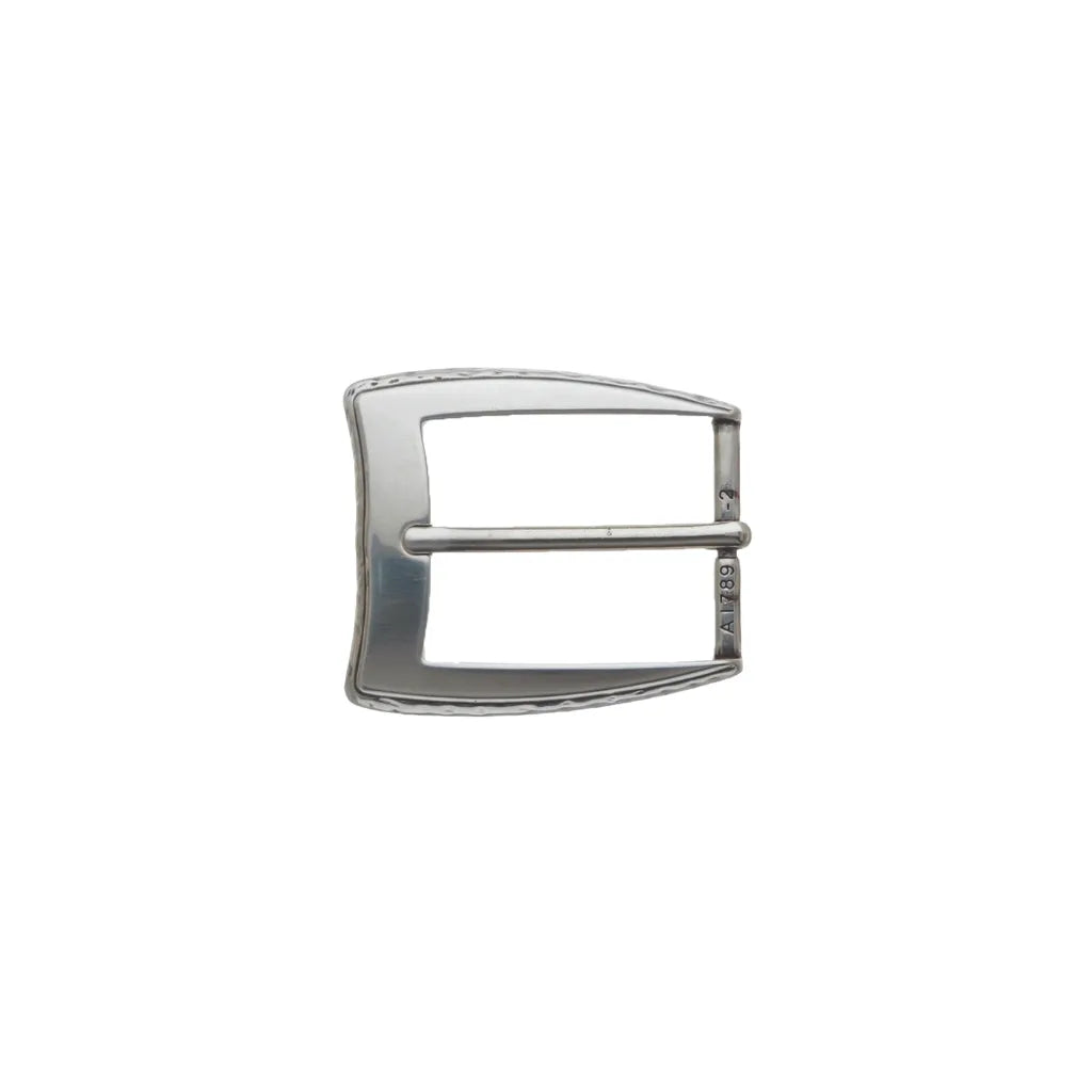 Silver-tone rectangular belt buckle with pin bar and subtle hammered edge detail, fits 30mm belt strap