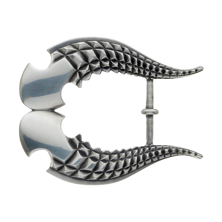 Chrome Plated Silver Metal Belt Buckle with a Unique Two-Piece Design and a Textured Diamond Pattern, a bold fashion accessory with a modern Italian design.