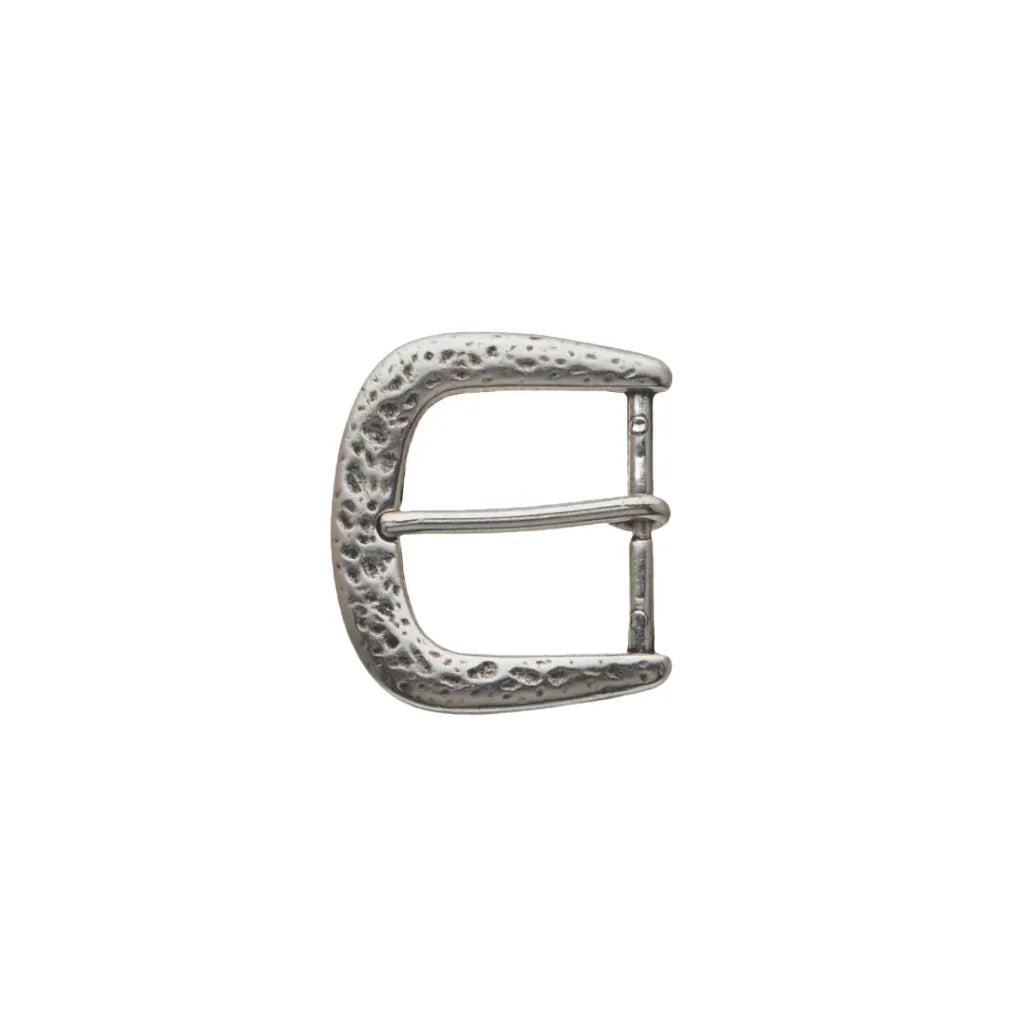 Hammered silver-tone single-prong belt buckle with rounded rectangular frame, fits 35mm belt strap