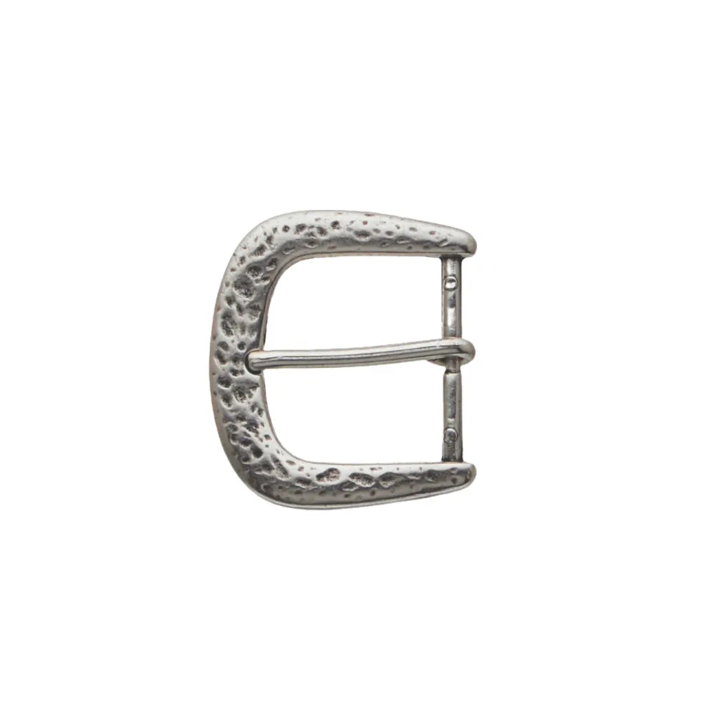 Hammered silver-tone single-prong belt buckle with rounded rectangular frame, fits 40mm belt strap