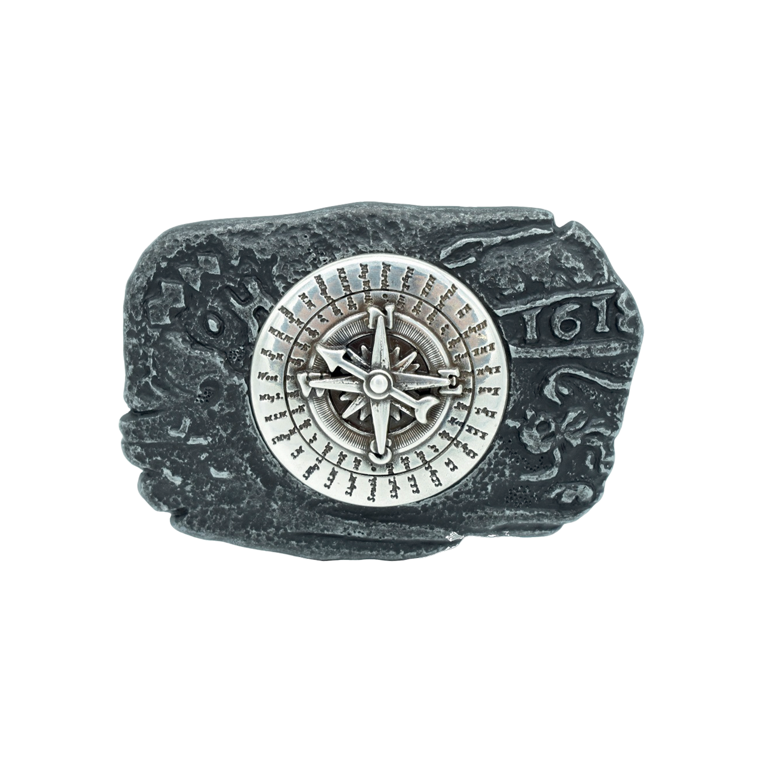 Antique Map Compass 40mm belt buckle in Old Nickelfree + English Silver. Designed in Italy.