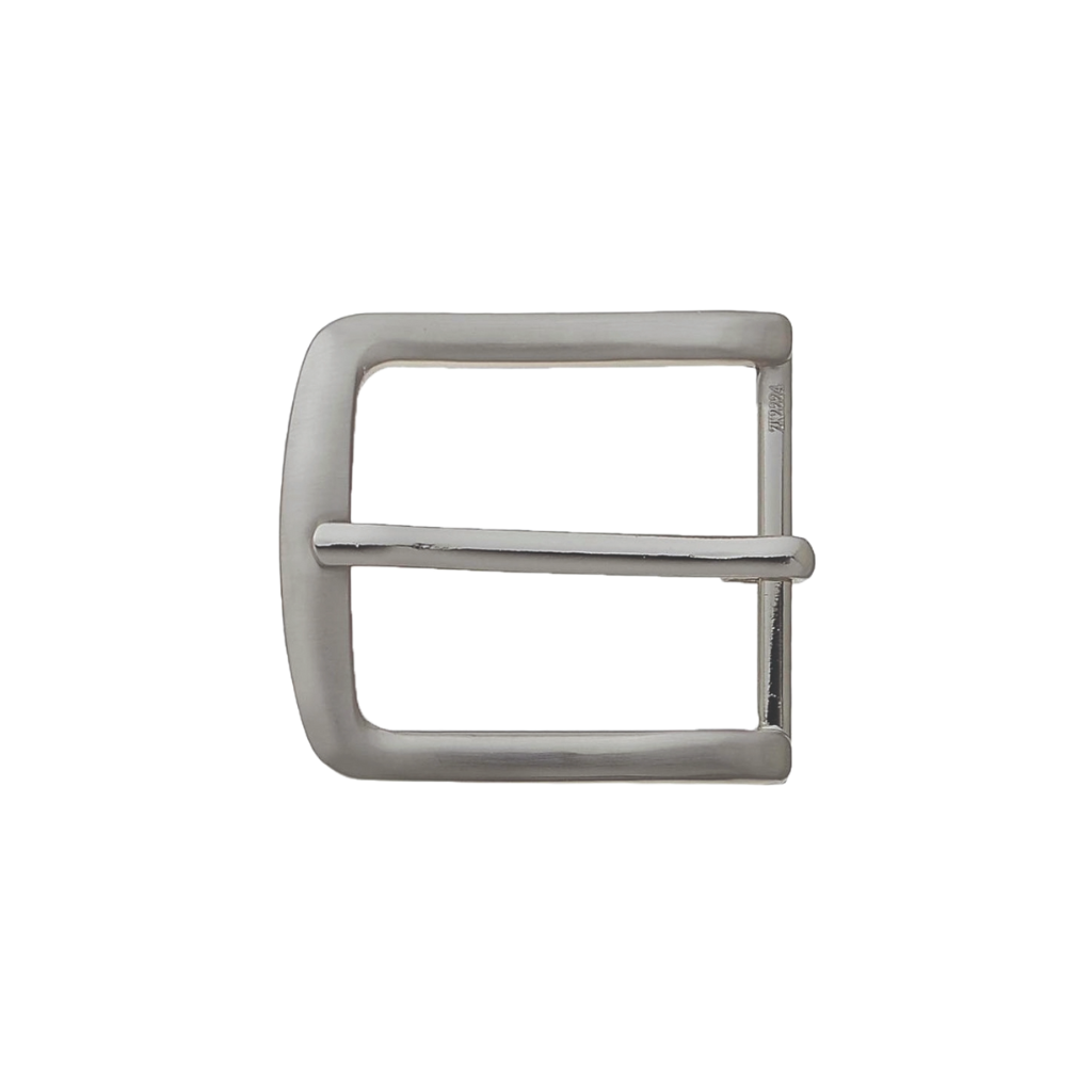 Silver-tone square-frame single-prong belt buckle with center bar, fits 40mm belt strap