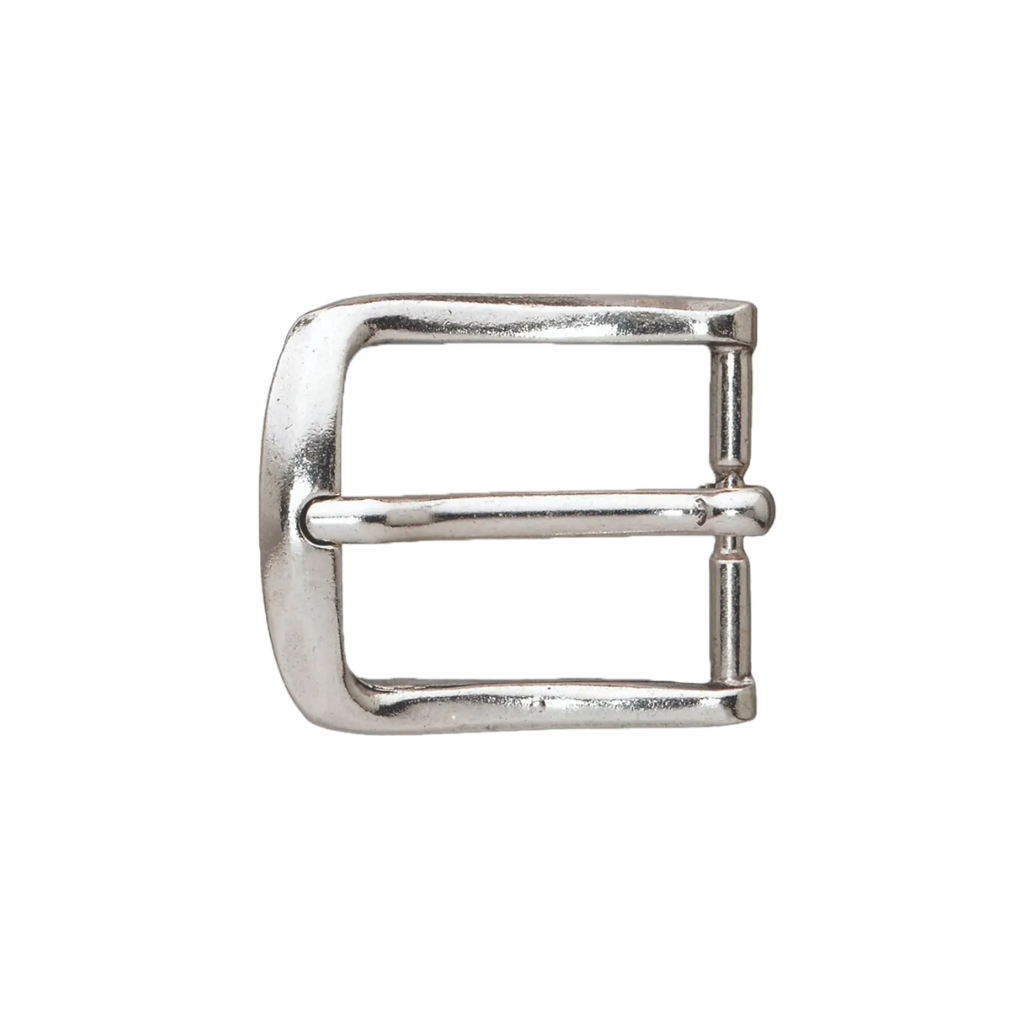 Silver-tone square-frame single-prong belt buckle with center bar, fits 40mm belt strap