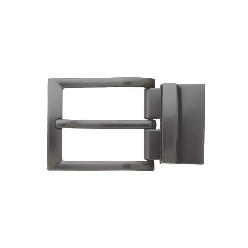 Gunmetal rectangular belt buckle frame with center bar and clip clasp