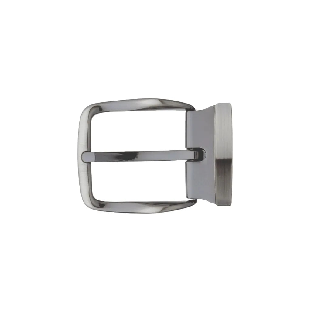 Polished chrome rounded single-prong belt buckle with plate, fits 35mm belt strap