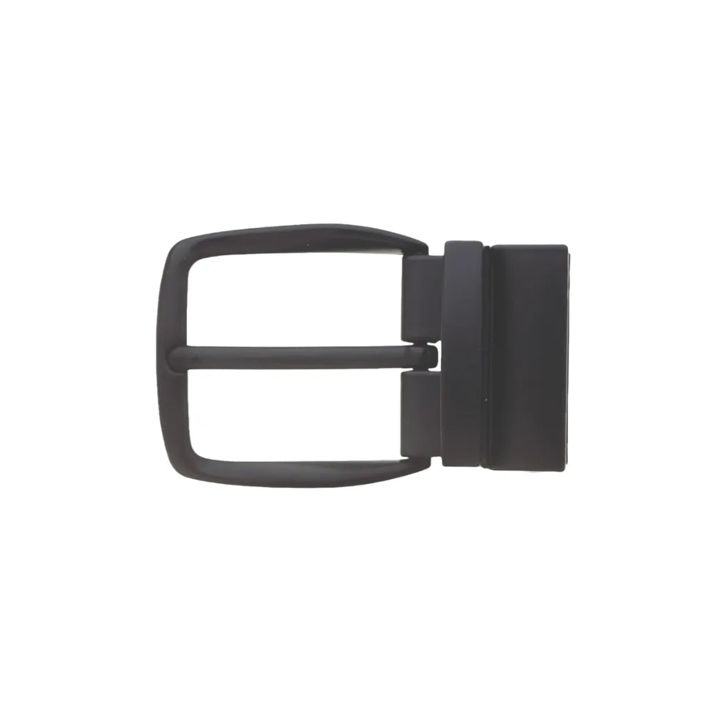 Matte black rounded single-prong belt buckle with plate, fits 35mm belt strap