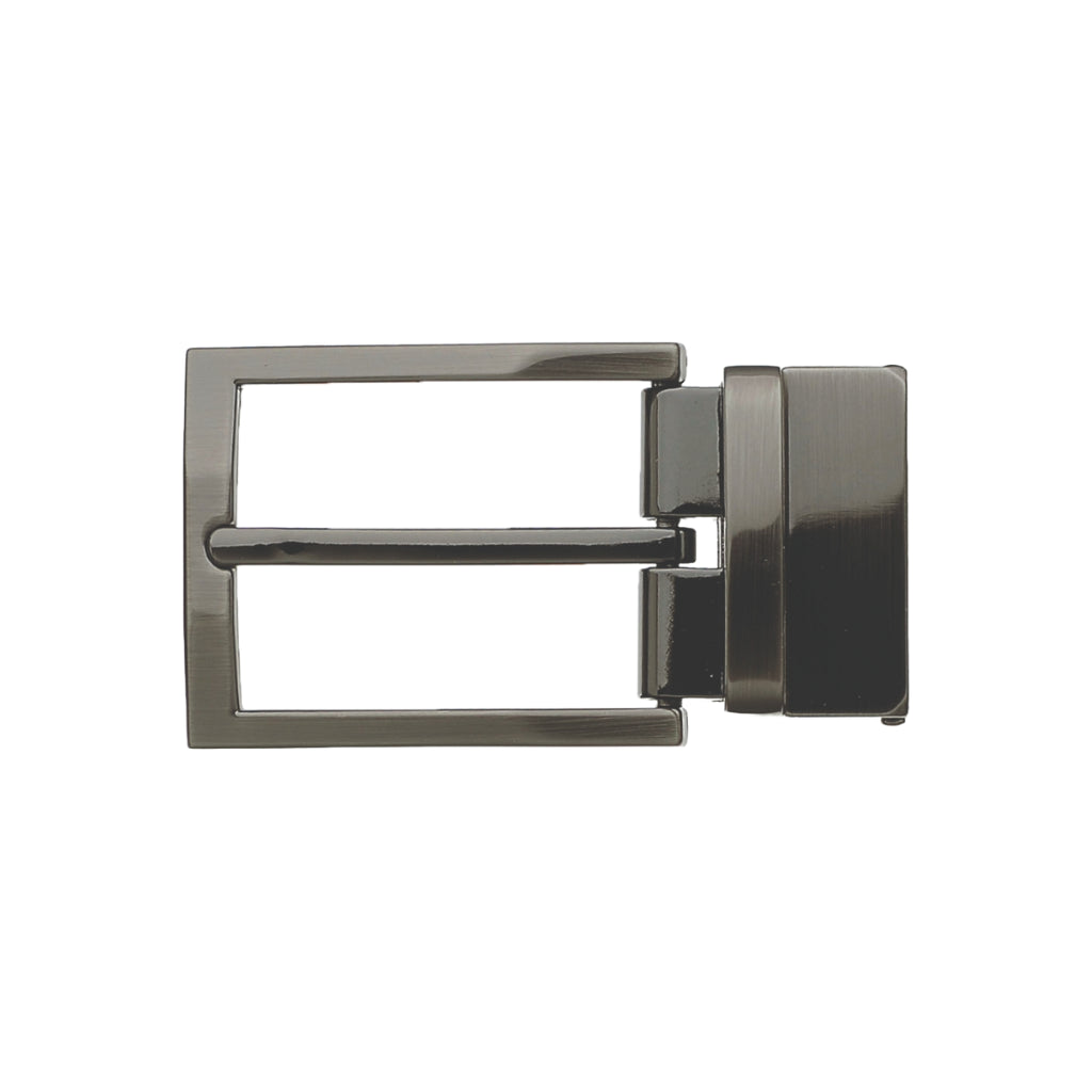 Brushed rectangular belt buckle frame and clasp, studio photo on white