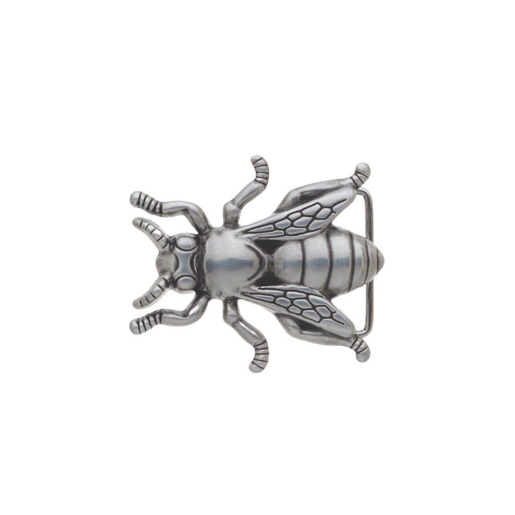 Silver bee belt buckle, insect bug themed fashion accessory, vintage western style belt hardware for men and women