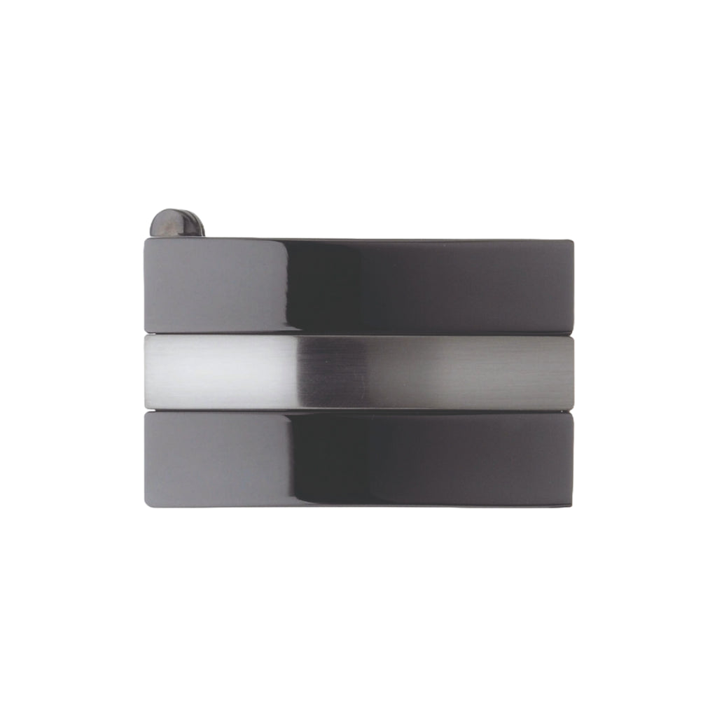 Triple-Bar Plaque Clamp 35mm Belt Buckle – Shiny Gun Metal + Brushed Nickelfree,