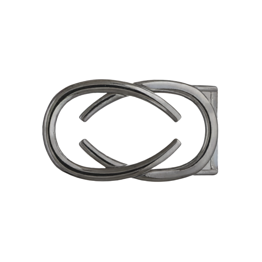 Interlocking Ovals 40mm belt buckle in Shiny Gun Metal.