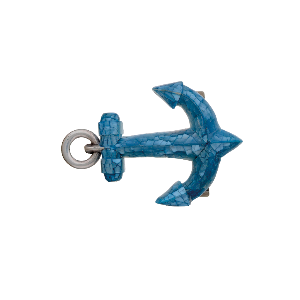 Turquoise blue anchor belt buckle with cracked stone inlay, nautical marine themed men’s fashion accessory, ocean inspired western belt hardware