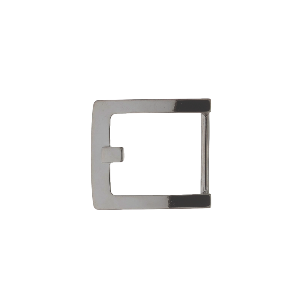Square-frame 25mm belt buckle in Shiny Gun Metal finish.