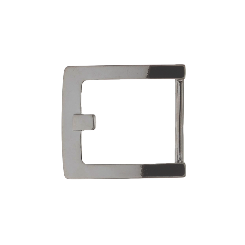 Square-frame 40mm belt buckle in Shiny Gun Metal finish.