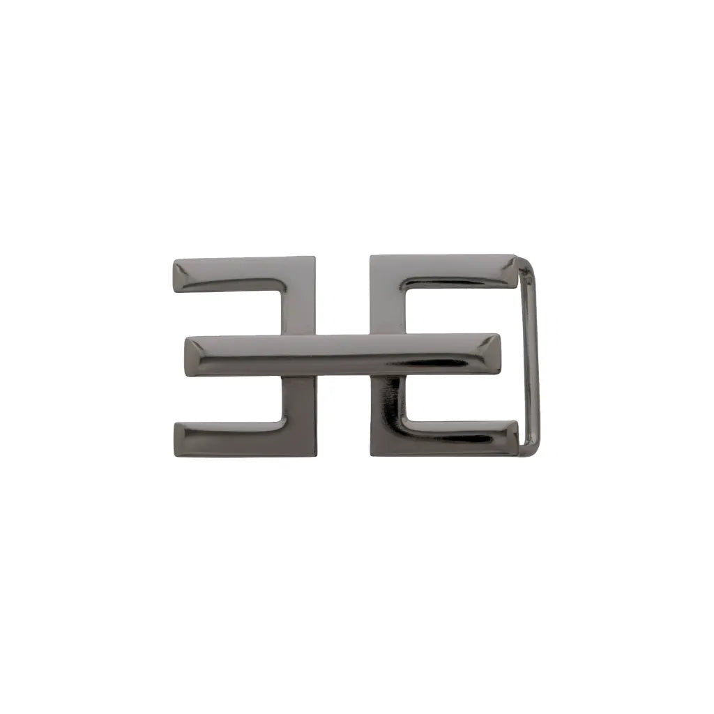 Modern Double E 25mm buckle in Shiny Gun Metal. Designed in Italy; durable zamak adds sleek, contemporary style.
