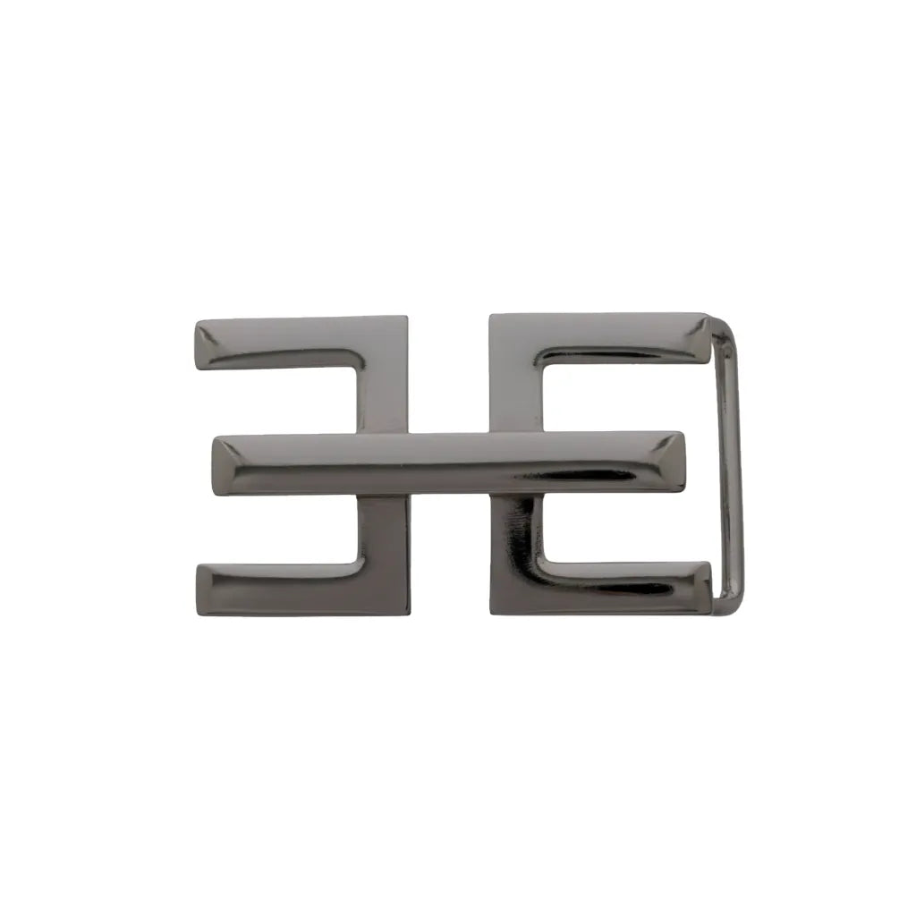 Modern Double E 30mm buckle in Shiny Gun Metal. Italian design, zamak construction, sleek edge.