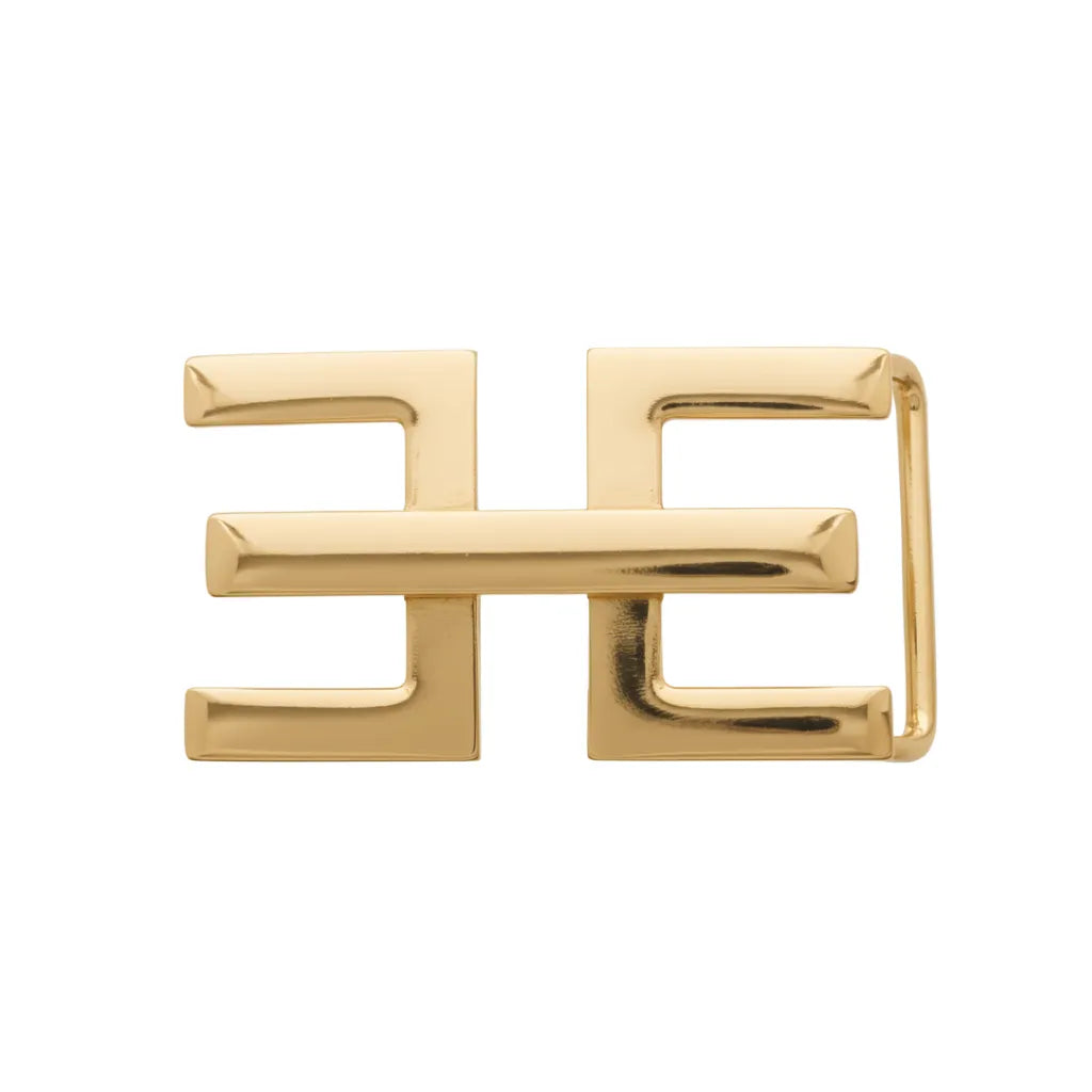 Light Gold Double E 35mm belt buckle. Designed in Italy, zamak construction, refined everyday staple.