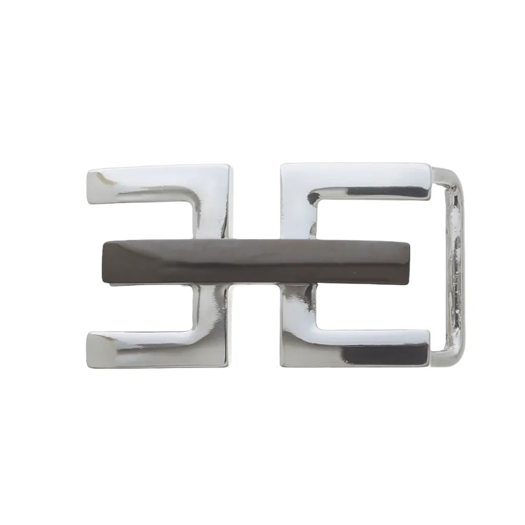 Double E 35mm buckle in Palladium + Shiny Gun Metal. Italian design, durable zamak, sleek monochrome look.