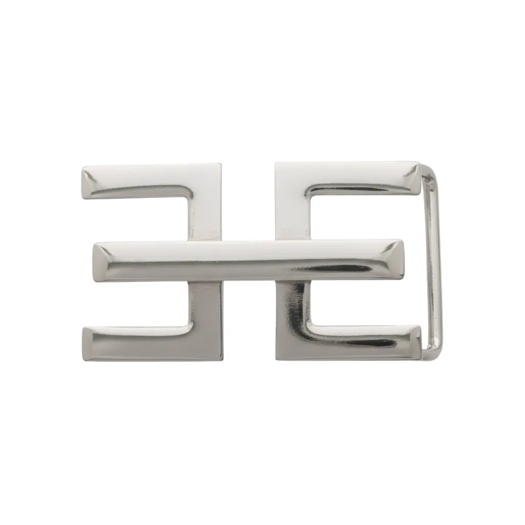 Double E 35mm buckle in Palladium Nickelfree HQ. Italian design, durable zamak, crisp modern profile.