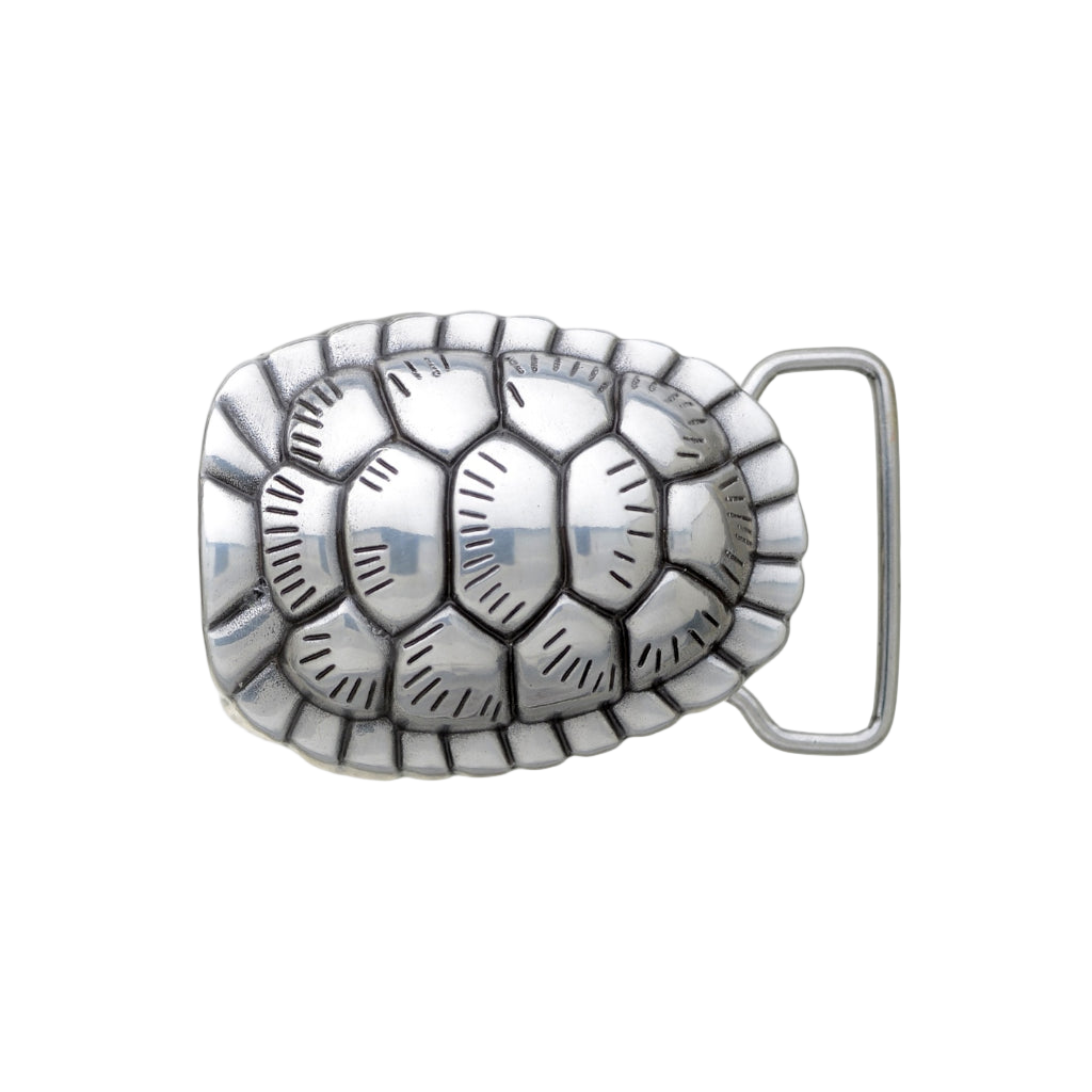 Polished silver turtle shell belt buckle with engraved reptile pattern, animal inspired fashion accessory, Italian design vintage men’s collectible western cowboy belt hardware