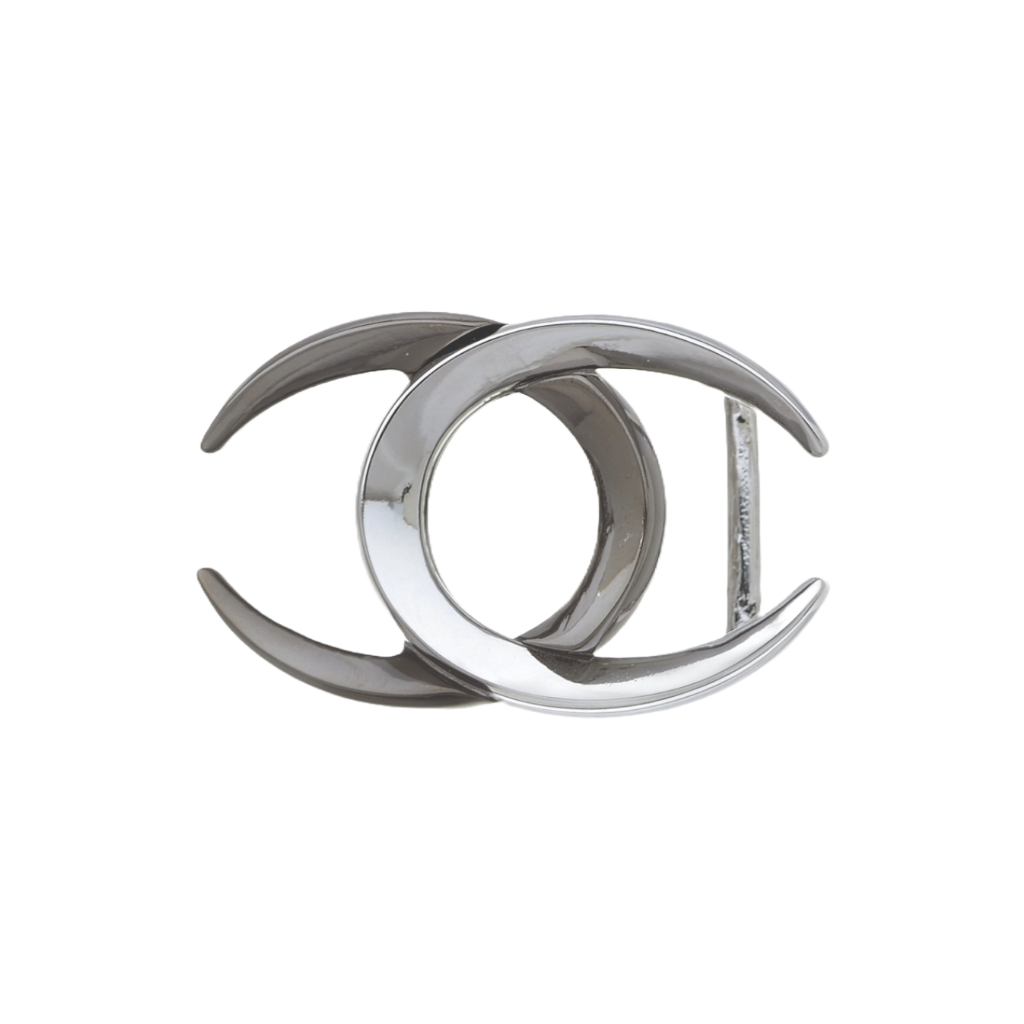 Interlocking Crescent 35mm belt buckle in Shiny Nickelfree + Gun Metal.