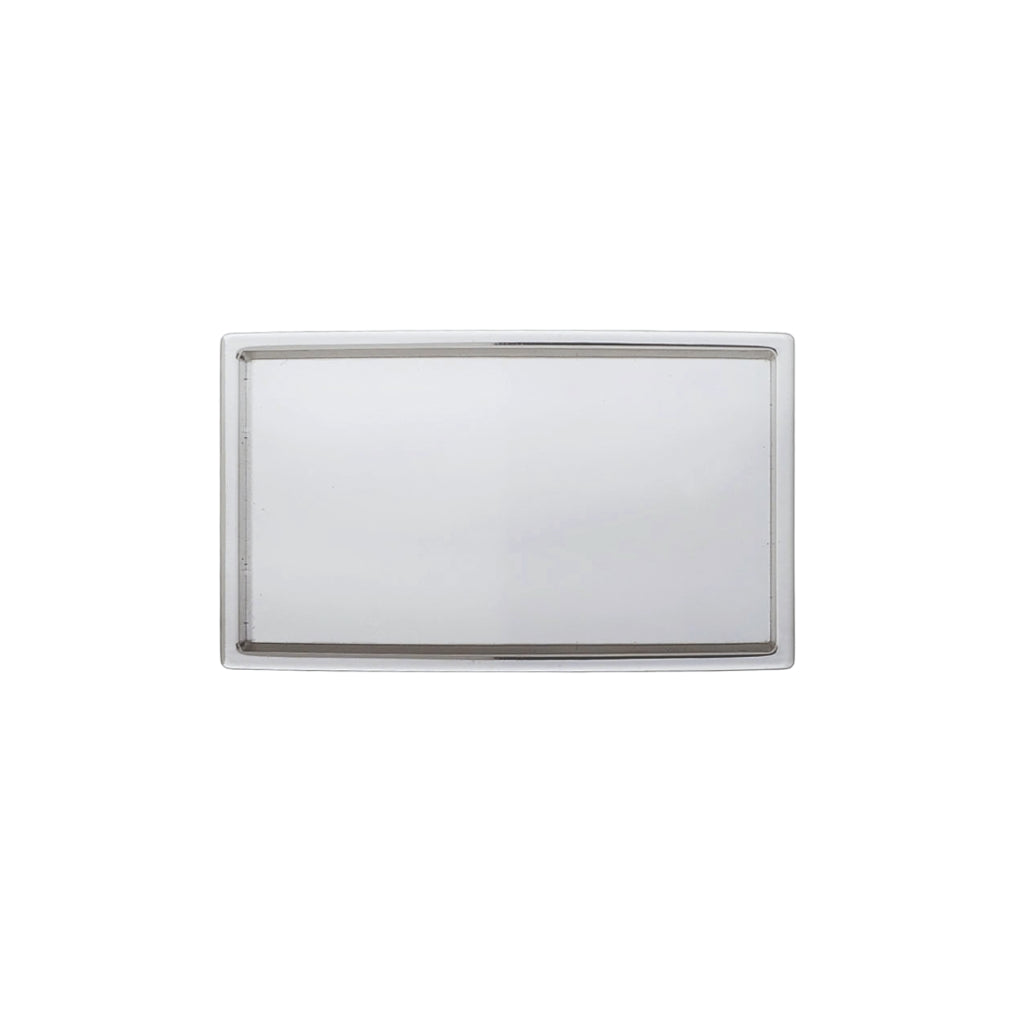 Blank rectangular belt buckle plate in polished silver finish with slim raised border
