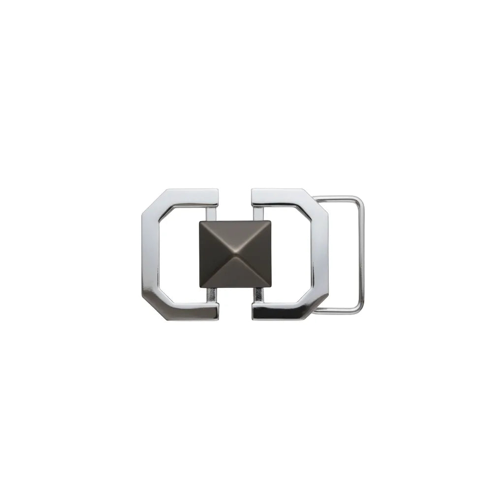 Square-Link Stud Belt Buckle 25mm - Palladium Nickelfree HQ + Shiny Gun Metal, Zamak