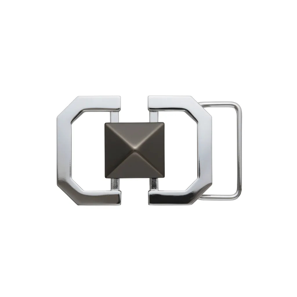 Square-Link Stud Belt Buckle 35mm - Palladium Nickelfree HQ + Shiny Gun Metal, Zamak