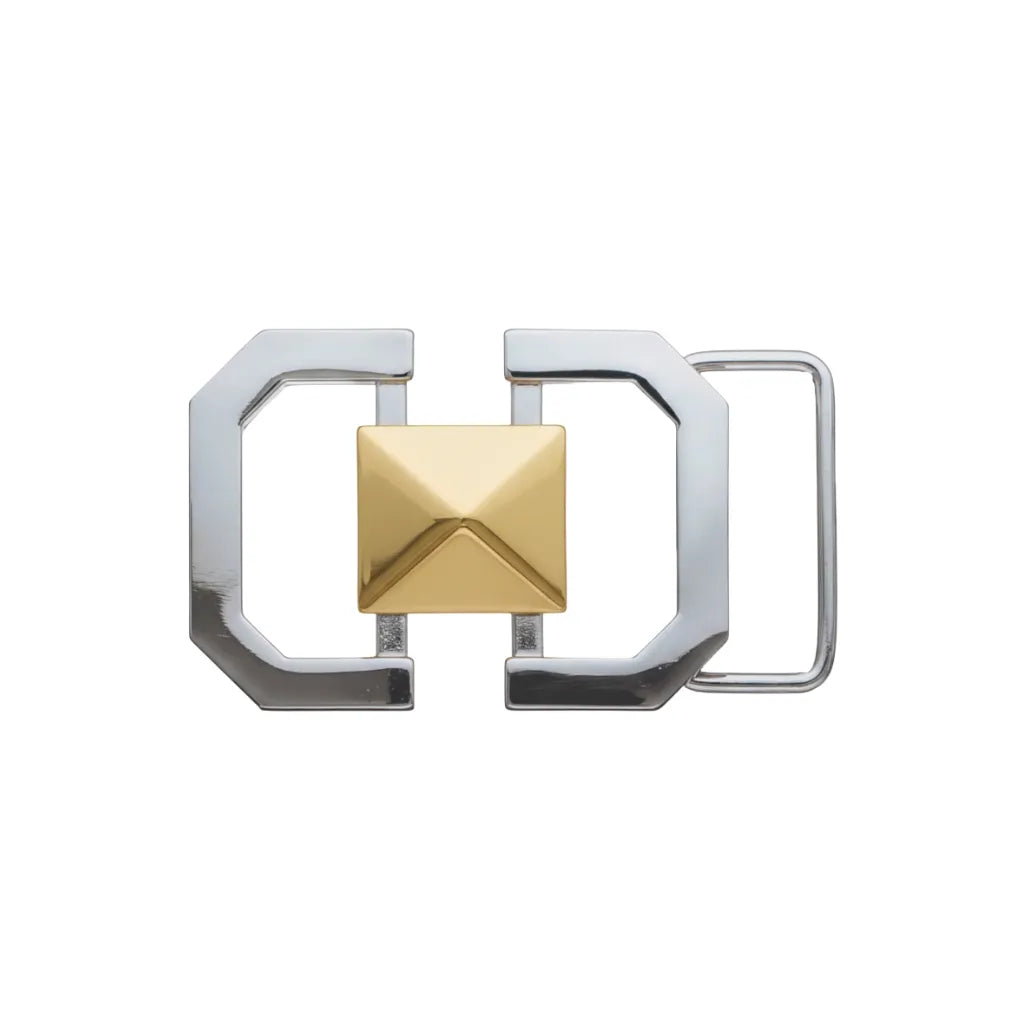 Square-Link Stud Belt Buckle 35mm - Palladium Nickelfree HQ + Light Gold, Zamak