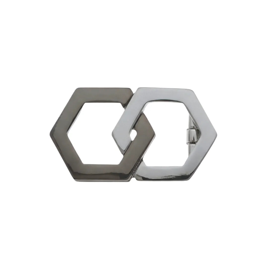 Interlocking Hexagon 35mm Belt Buckle - Palladium Nickelfree HQ + Shiny Gun Metal, Zamak