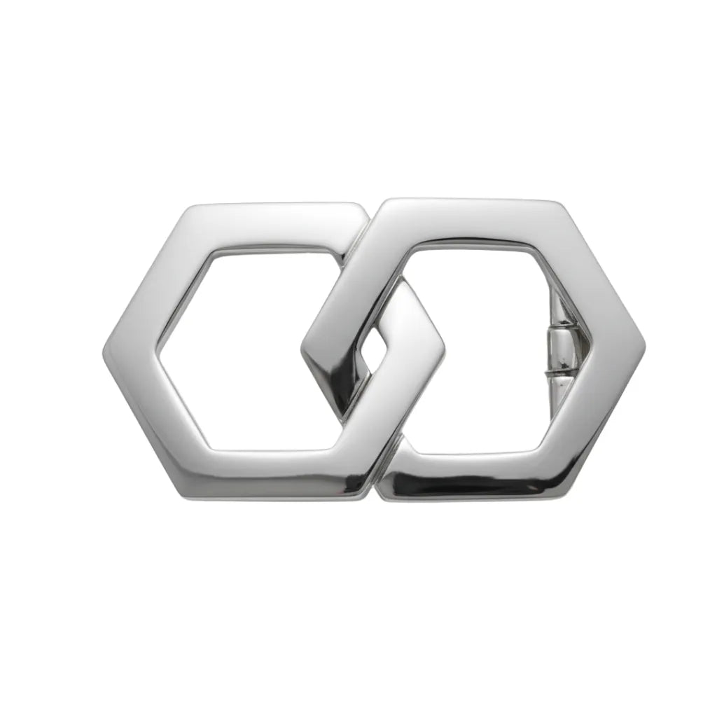 Interlocking Hexagon 40mm Belt Buckle - English Silver, Zamak