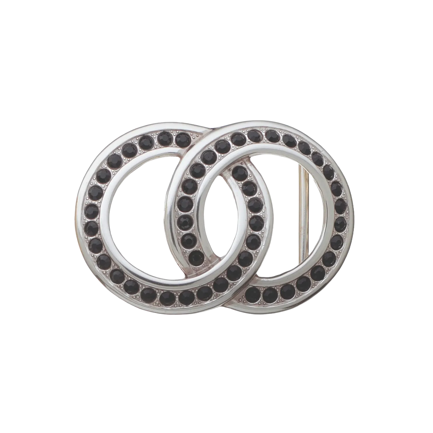 Pave Interlocking Rings Belt Buckle 40mm - English Silver + Jet Strass, Zamak