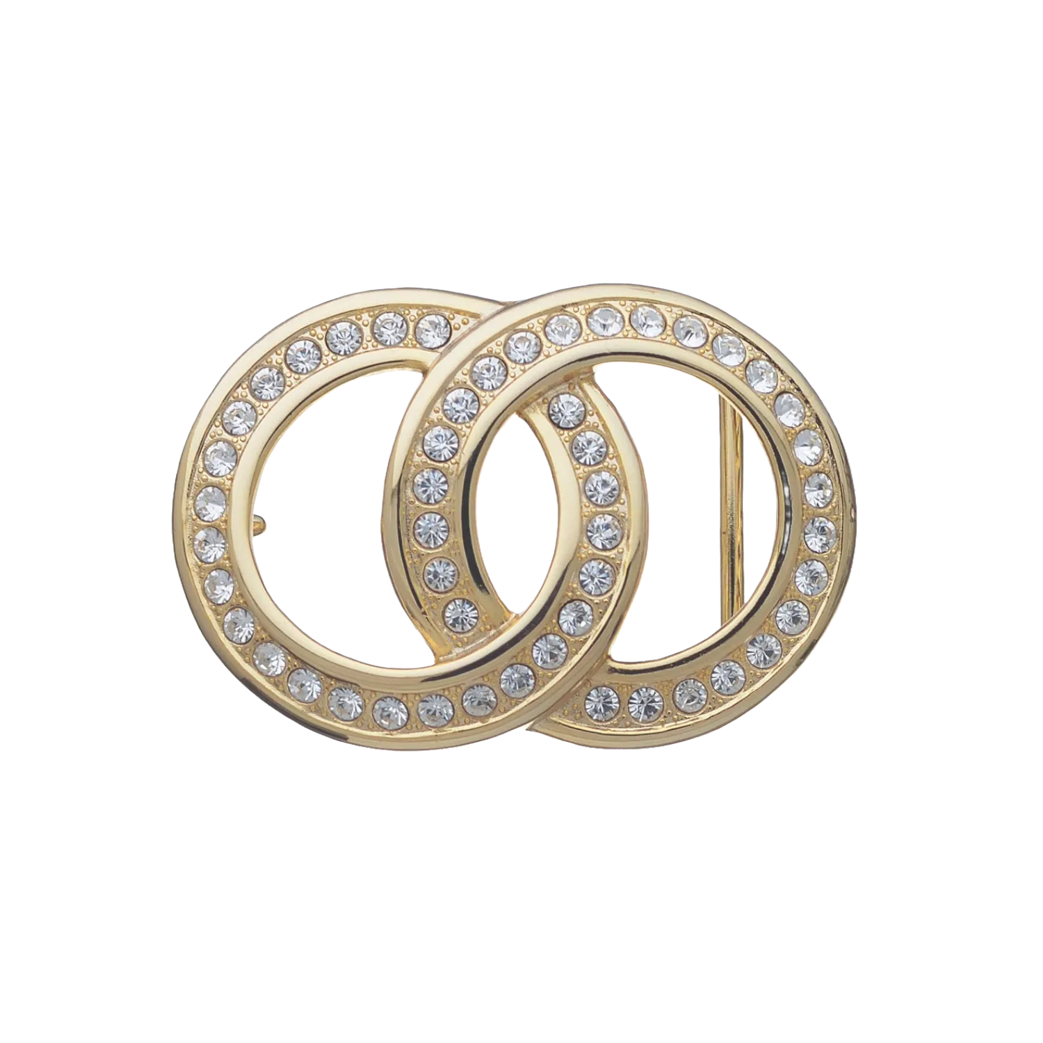 Pave interlocking rings 40mm buckle in Shiny Light Gold + Crystal Strass.