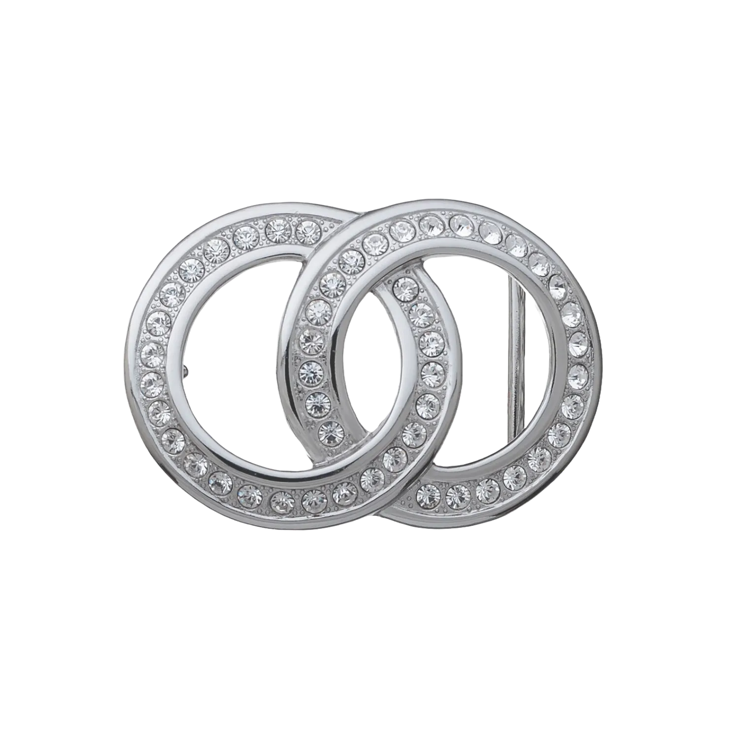 Pave interlocking rings 40mm buckle in English Silver + Jet Strass.