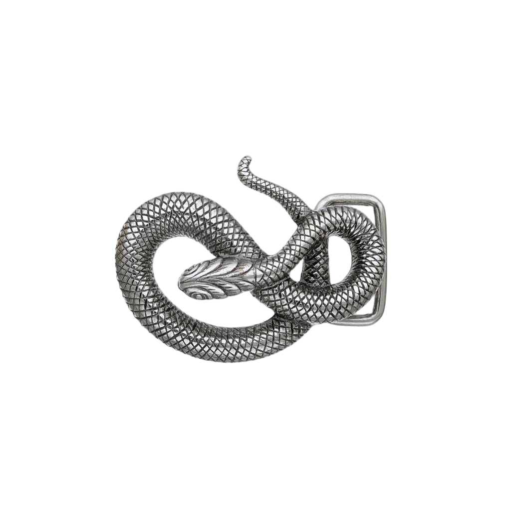 Vintage silver snake belt buckle with detailed scale texture, serpent inspired fashion accessory, Italian design western cowboy buckle, men’s collectible decorative belt hardware