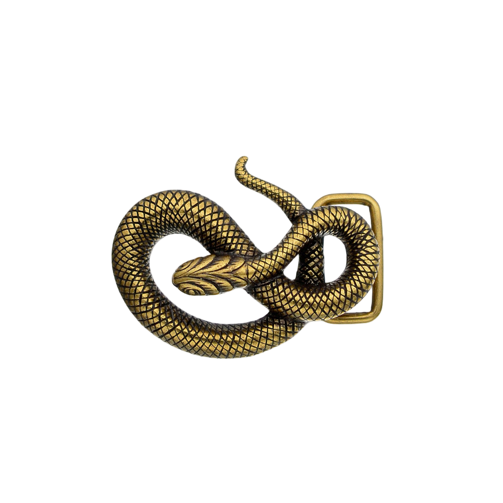 Vintage gold snake belt buckle with textured scale design, serpent inspired fashion accessory, Italian design western cowboy buckle, men’s collectible decorative belt hardware