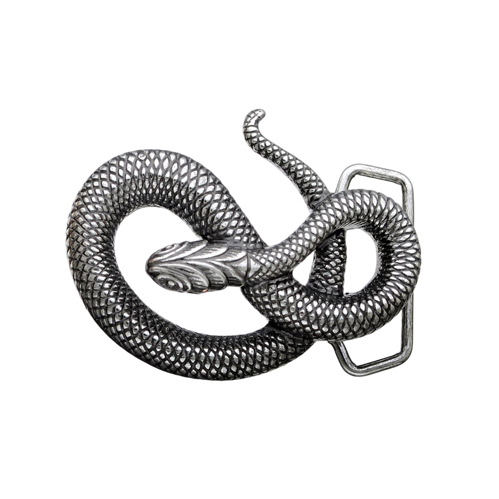 Antique silver snake belt buckle with detailed scale texture, serpent inspired fashion accessory, Italian design vintage buckle, men’s collectible western cowboy belt hardware