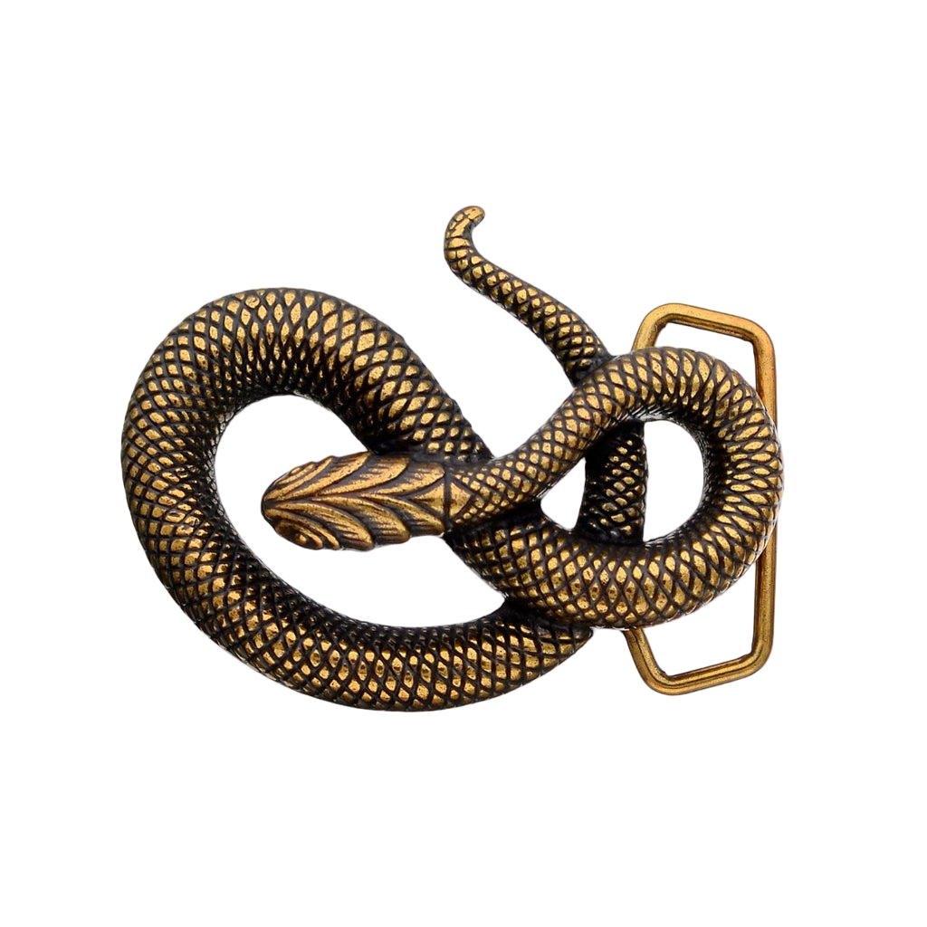 Antique gold snake belt buckle with detailed scale texture, serpent inspired fashion accessory, Italian design vintage buckle, men’s collectible western cowboy belt hardware