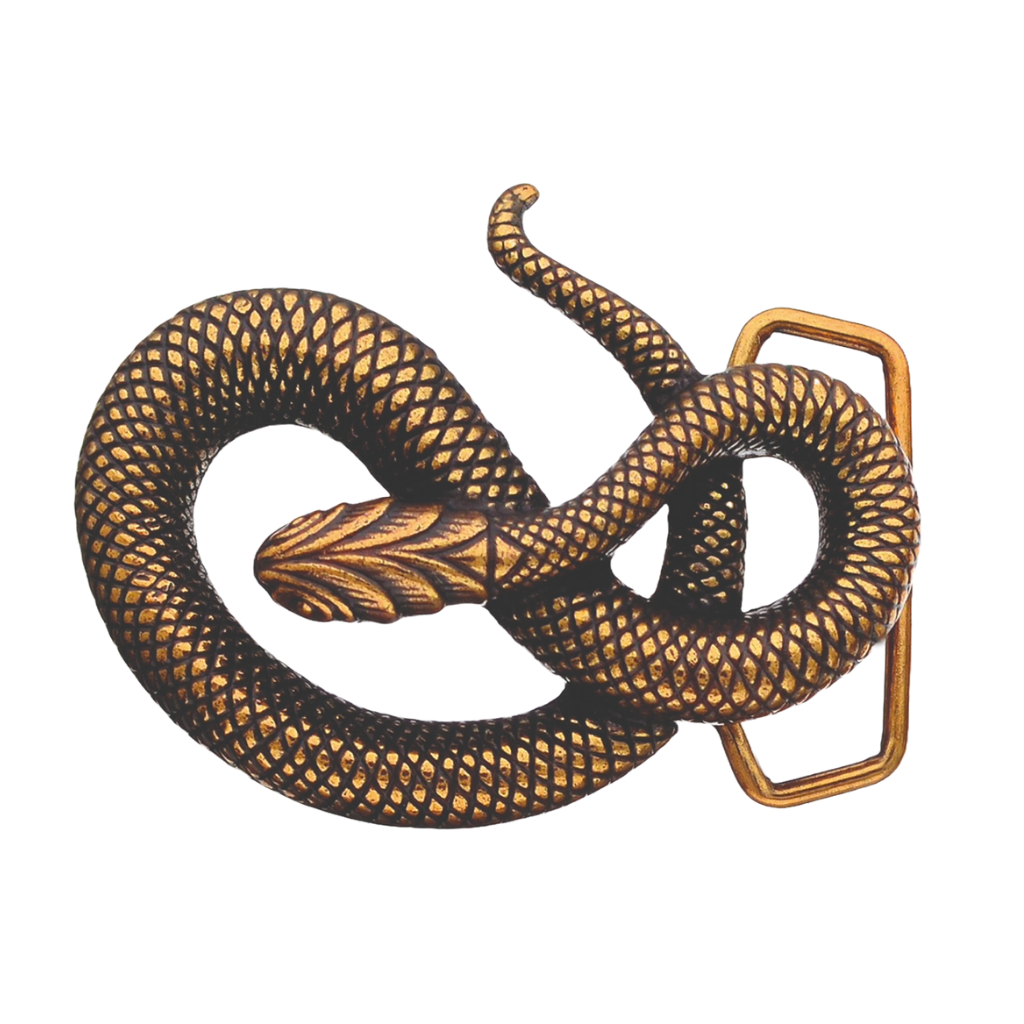 Snake Motif 50mm belt buckle in Old Gold.