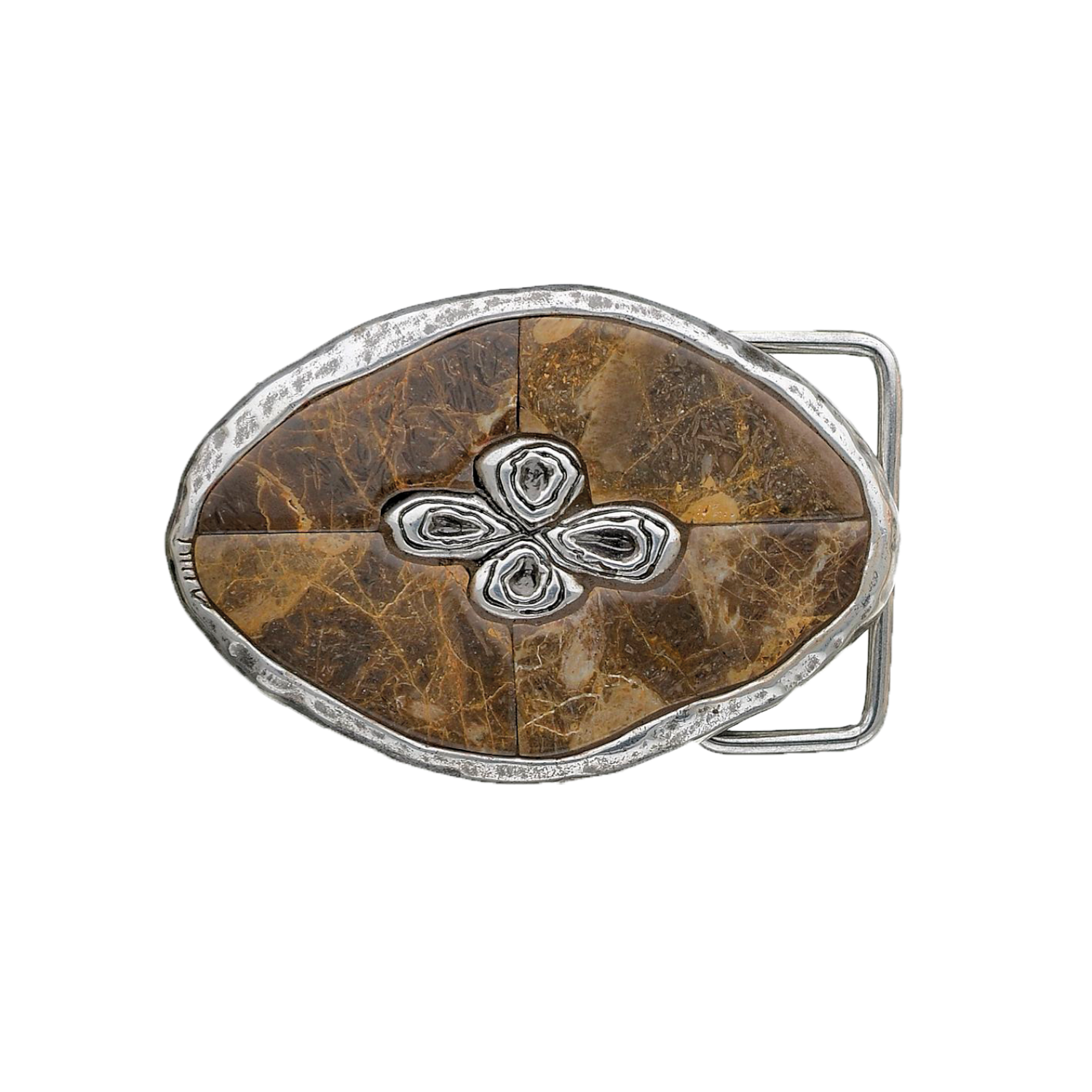 Stone Crest 40mm belt buckle in English Silver + Jungle Stone.