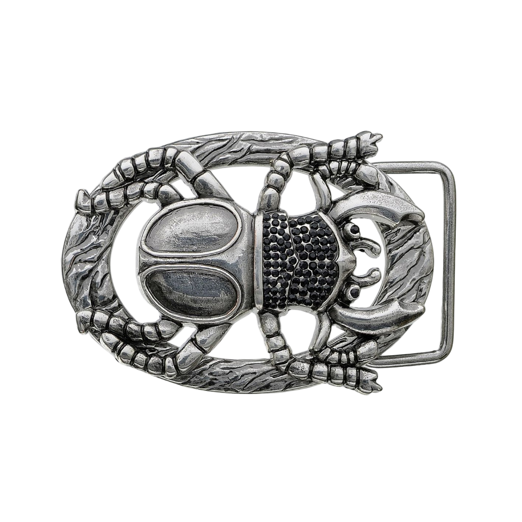 Antique silver scarab beetle belt buckle with engraved details and gemstone accents, Egyptian inspired fashion accessory, Italian design vintage buckle, men’s collectible decorative belt hardware