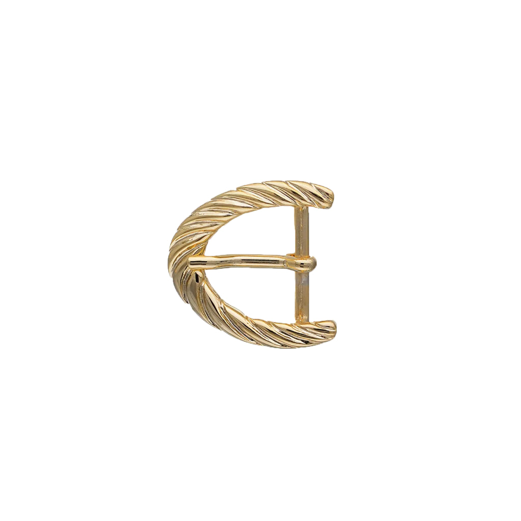 Shiny light gold crescent belt buckle with twisted rope texture, fits 30mm belt strap