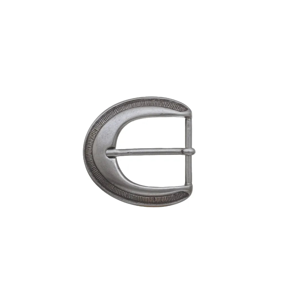 Decorative 35mm belt buckle in English Silver.