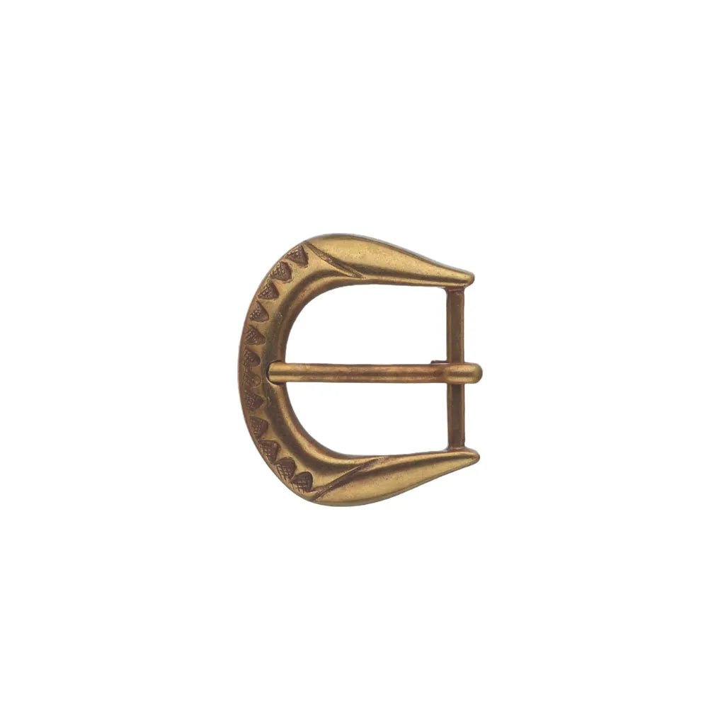 Decorative 35mm belt buckle in old gold.