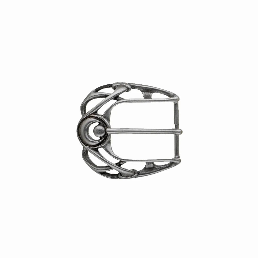 Ornate Openwork D-Frame 35mm Belt Buckle – English Silver Finish, Zamak