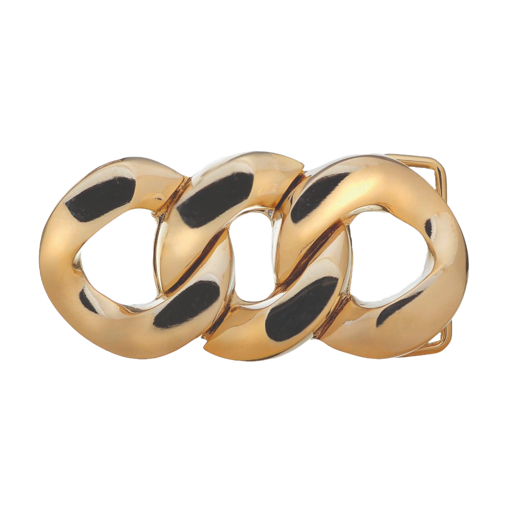 Gold chain link belt buckle with polished finish, modern fashion accessory, Italian design inspired vintage buckle, stylish men’s belt hardware, collectible decorative accessory
