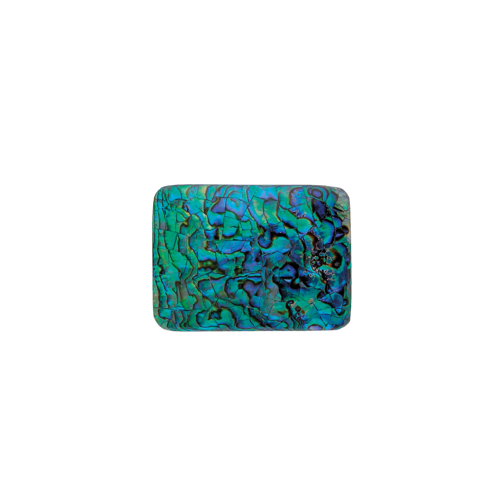 Rectangular belt buckle with green and blue abalone shell inlay, iridescent cracked mosaic design, natural gemstone fashion accessory, Italian design inspired vintage buckle, stylish men’s belt hardware